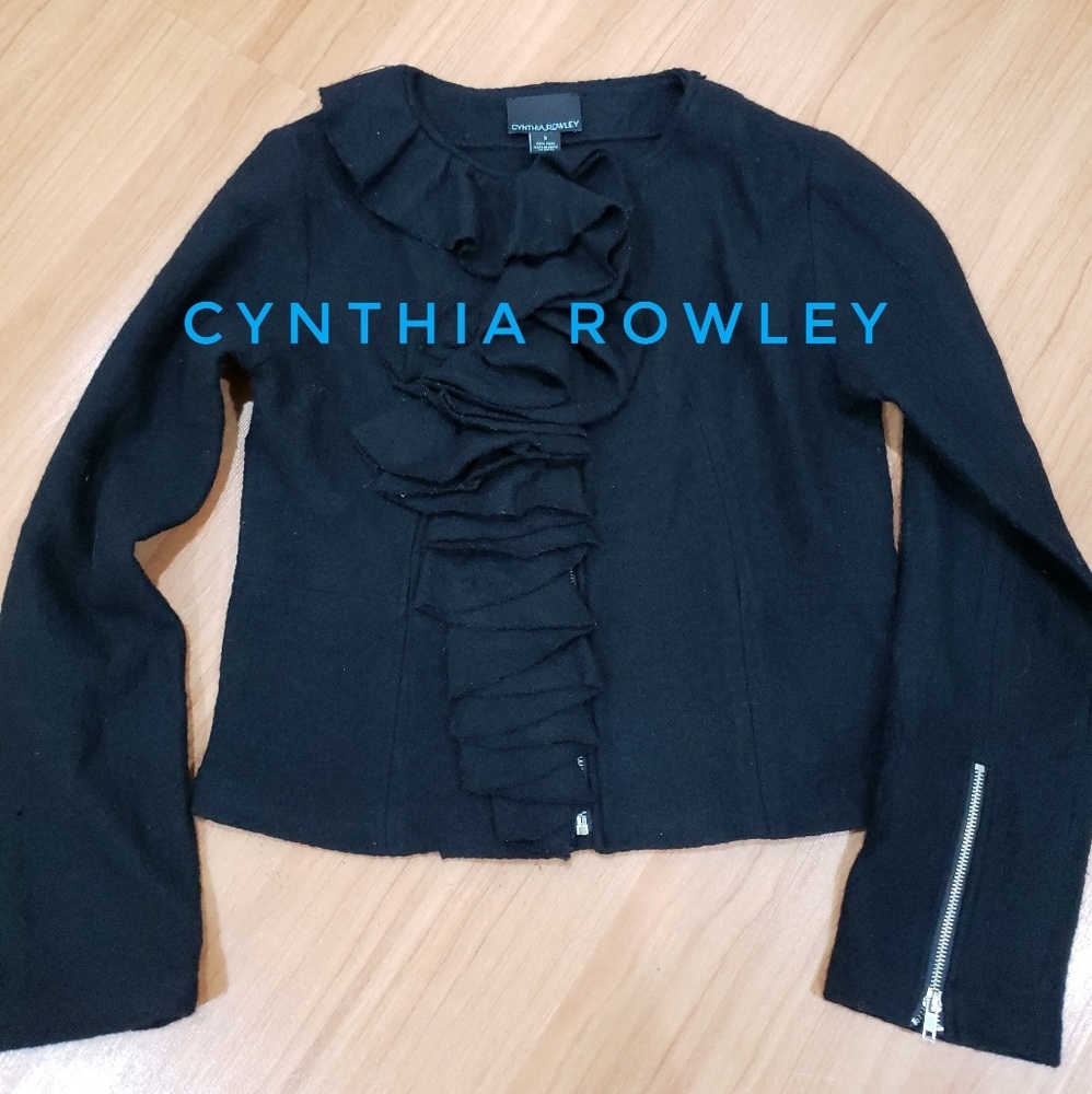 For spring! CYNTHIA ROWLEY black ruffle jacket S